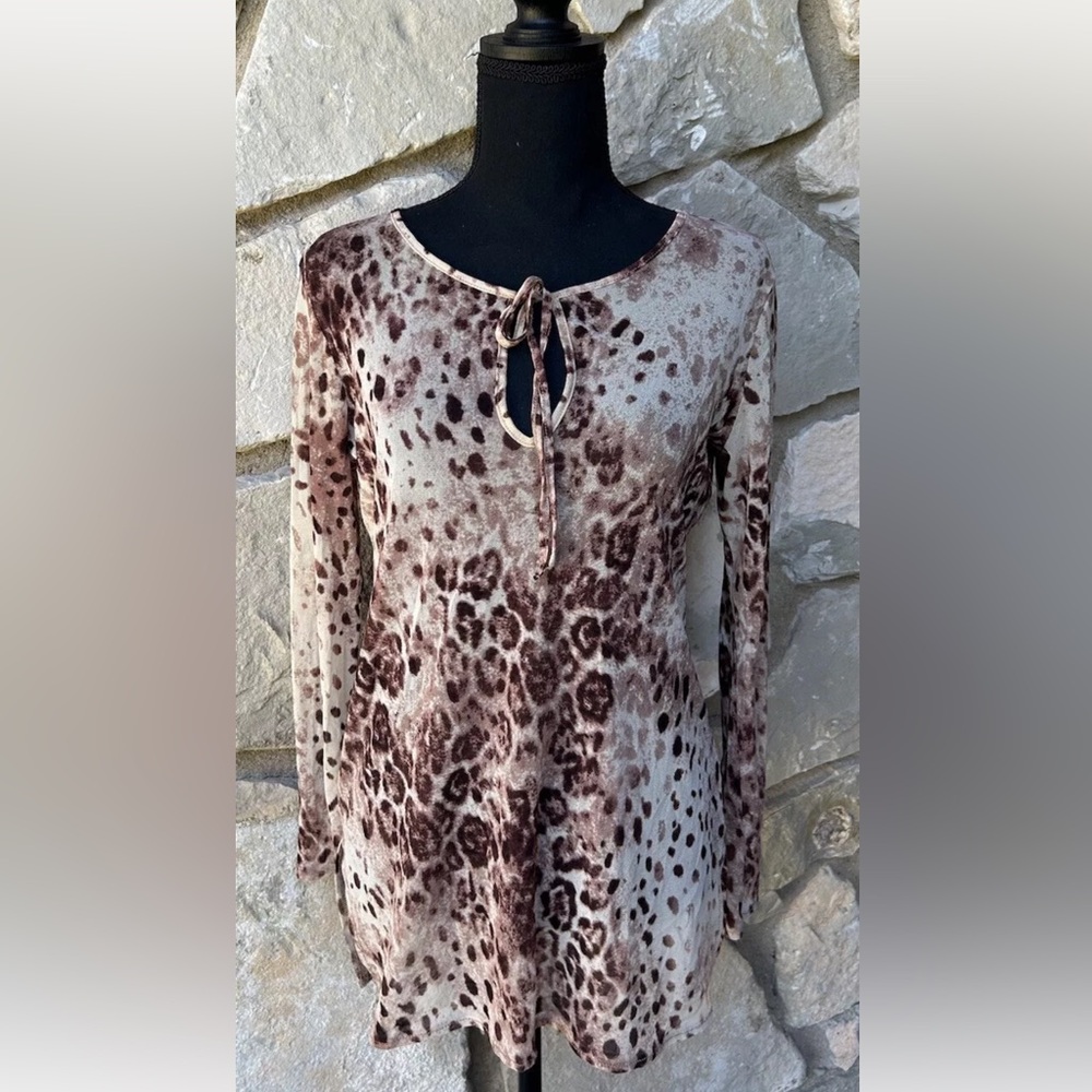 New York & Co Animal Print Mesh Tunic Top M